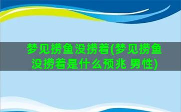 梦见捞鱼没捞着(梦见捞鱼没捞着是什么预兆 男性)